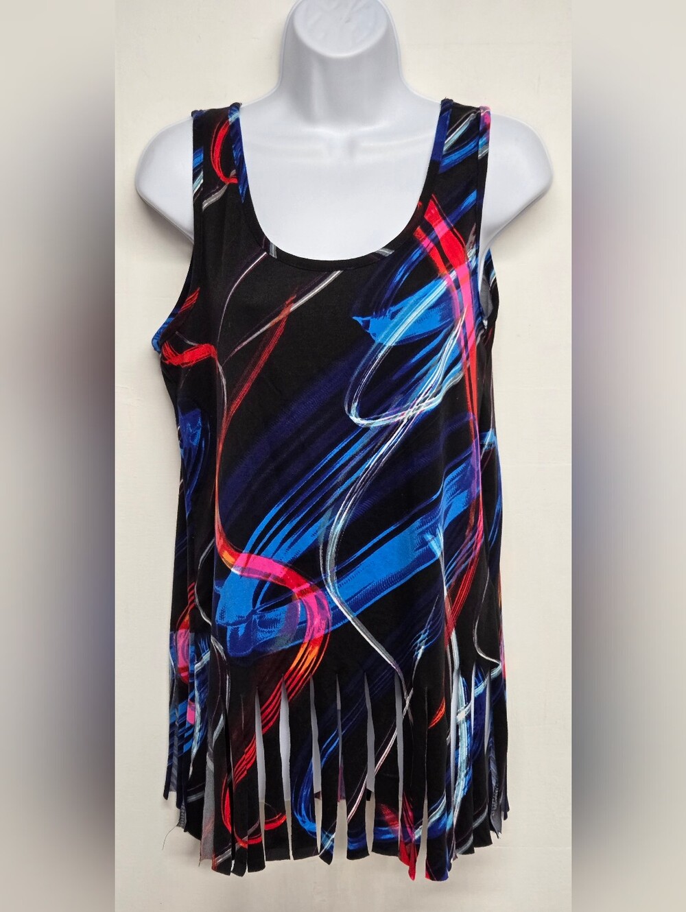 Love L Tank Top Pullover Scoop Neck Sleeveless Fringe Stretch Knit Colorful